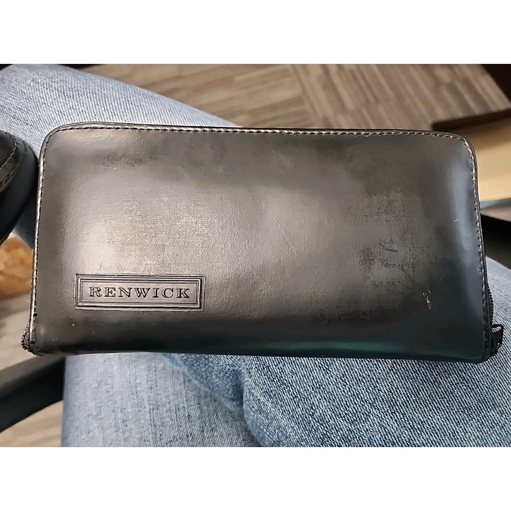 Classic Renwick Wallet Women Black Leather Clutch Bifold Zip Around ID Cards